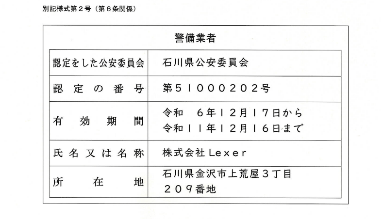 警備業許可認定